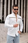 Slim Fit Ön Şerit Detaylı Çıtçıtlı Kot Gömlek