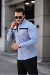 Slim Fit Ön Şerit Detaylı Çıtçıtlı Kot Gömlek