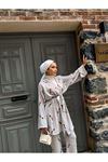 Kadın Tesettür Kimono Bol Pantolon Gri Ikili Takım