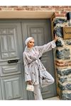 Kadın Tesettür Kimono Bol Pantolon Gri Ikili Takım