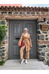 Kadın Tesettür Kimono Bol Pantolon Camel Ikili Takım