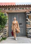 Kadın Tesettür Kimono Bol Pantolon Camel Ikili Takım