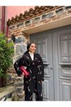 Kadın Tesettür Kimono Bol Pantolon Siyah Ikili Takım