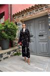 Kadın Tesettür Kimono Bol Pantolon Siyah Ikili Takım