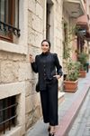 Kadın Desenli Gömlek Bol Pantolon Alt Üst Siyah Ikili Takım