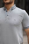Erkek Kıvrılmaz Polo Yaka  Slim Fit Çizgili T-Shirt