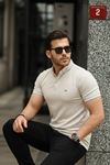 Erkek Kıvrılmaz Polo Yaka  Slim Fit Çizgili T-Shirt