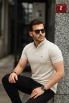 Erkek Kıvrılmaz Polo Yaka  Slim Fit Çizgili T-Shirt