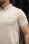 Erkek Kıvrılmaz Polo Yaka  Slim Fit Çizgili T-Shirt