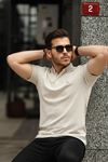 Erkek Kıvrılmaz Polo Yaka  Slim Fit Çizgili T-Shirt