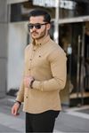 Erkek Basic Slim Fit Uzun Kol Bej Dar Kot Gömlek