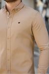 Erkek Basic Slim Fit Uzun Kol Bej Dar Kot Gömlek