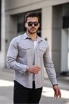Erkek Mevsimlik Trend Cepli Çıtçıtlı Gri Kot Gömlek