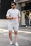Erkek Alt Üst Oversize Tişört Basic Şort Gri Ikili Takım