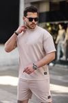 Erkek Alt Üst Oversize Tişört Basic Şort Taş Ikili Takım
