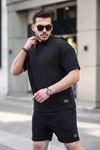 Erkek Alt Üst Oversize Tişört Basic Şort Siyah Ikili Takım