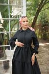 Kadın Trend Şık Terikoton Siyah Uzun Elbise