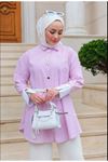 Kadın Trend Bağlamalı Şık Pembe Trikoton Gömlek