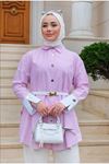 Kadın Trend Bağlamalı Şık Pembe Trikoton Gömlek