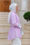 Kadın Trend Bağlamalı Şık Pembe Trikoton Gömlek