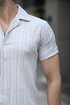 Erkek Yazlık Likralı Slim Fit Gömlek Yaka Kısa Kollu Gömlek