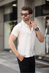 Erkek Yazlık Likralı Slim Fit Gömlek Yaka Kısa Kollu Gömlek