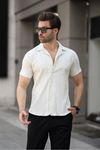 Erkek Yazlık Likralı Slim Fit Gömlek Yaka Kısa Kollu Gömlek