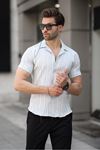 Erkek Yazlık Likralı Slim Fit Gömlek Yaka Kısa Kollu Gömlek