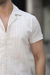 Erkek Yazlık Likralı Slim Fit Gömlek Yaka Kısa Kollu Gömlek