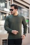 Erkek Bisiklet Yaka Basic Uzun Kollu Dar Haki Sweat