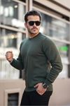 Erkek Bisiklet Yaka Basic Uzun Kollu Dar Haki Sweat