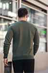 Erkek Bisiklet Yaka Basic Uzun Kollu Dar Haki Sweat