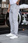 Erkek Slim Fit Düz Paça Gri Çizgili Pantolon