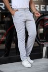 Erkek Slim Fit Düz Paça Gri Çizgili Pantolon