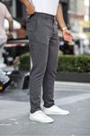 Erkek Slim Fit Düz Paça Antrasit Çizgili Pantolon