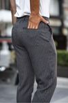 Erkek Slim Fit Düz Paça Antrasit Çizgili Pantolon