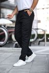 Erkek Bel Lastikli Düz Paça Jogger Siyah Pantolon