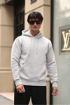 Erkek Kapşonlu Kanguru Cepli Basic Gri Sweatshirt