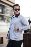 Erkek Oversize Günlük Trend Kadife Yaka Gri Ceket