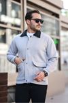 Erkek Oversize Günlük Trend Kadife Yaka Gri Ceket