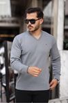 Erkek Trend V Yaka Günlük Gri Triko Kazak