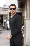 Erkek Trend V Yaka Günlük Siyah Triko Kazak