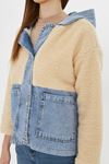Kadın Kapüşonlu Denim Detaylı Peluş Ceket