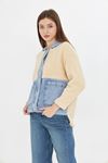 Kadın Kapüşonlu Denim Detaylı Peluş Ceket