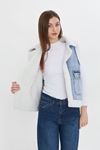 Kadın Çift Cepli Peluşlu Denim Yelek