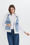 Kadın Çift Cepli Peluşlu Denim Yelek