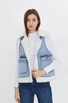 Kadın Çift Cepli Peluşlu Denim Yelek