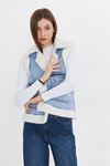 Kadın Çift Cepli Peluşlu Denim Yelek