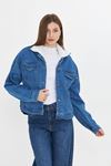 Kadın Jean Trend Kışlık Içi Kürklü Kot Ceket Mavi