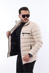 Erkek Trend Fermuarlı Şık Krem Şişme Mont